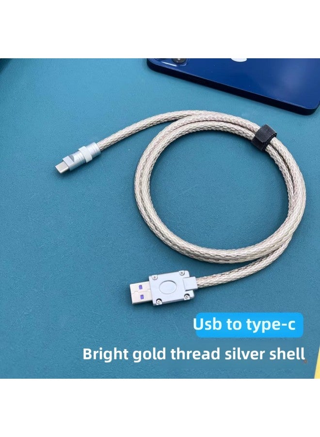 DIY ترقية كابل بيانات جلدي مخيط يدويًا 100W29WPD66W شحن سريع لكابل بيانات Iphone 12W - اللون: 1 M- الموديل: سلك ذهبي لامع غلاف فضي USB-Type-c65W غلاف متوافق تمامًا - Image 1